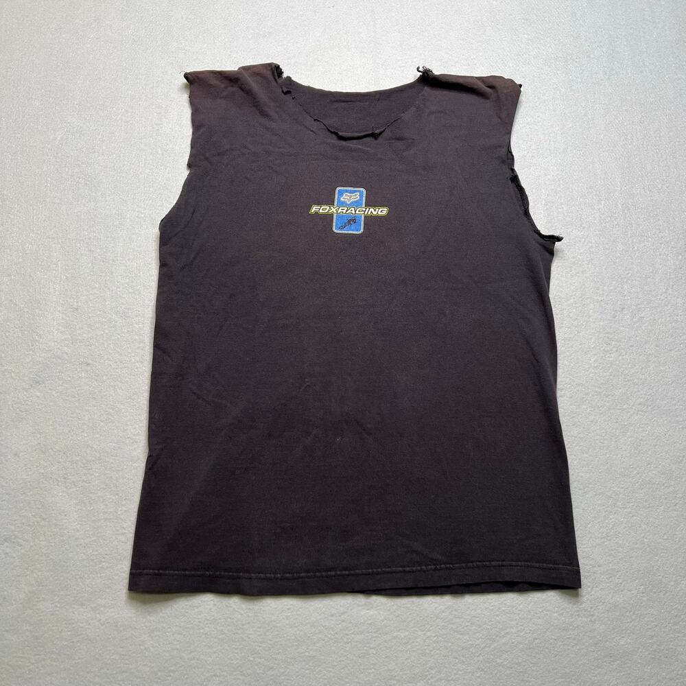 Vintage Fox Racing Sleeveless T Shirt Mens M/L Black Distressed Moto Graphic Y2K